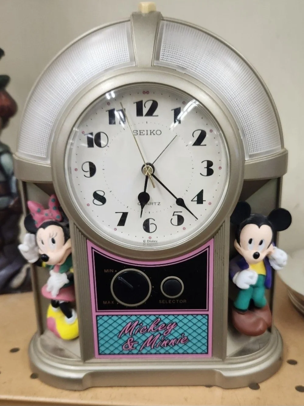 Seiko Pink, Cream, Black Mickey & Minnie Decorative Wall Clock